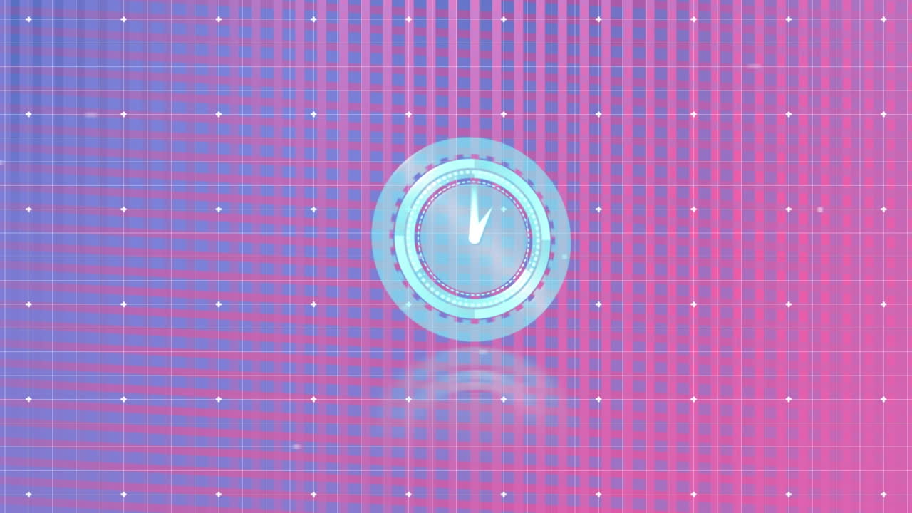 Animation of clock and spots on blue background