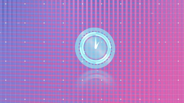 Animation of clock and spots on blue background