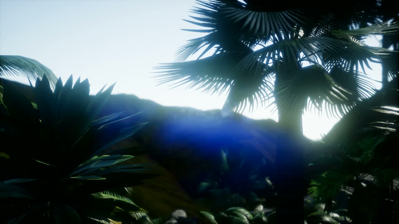 paisaje de montaña y campo con palmeras