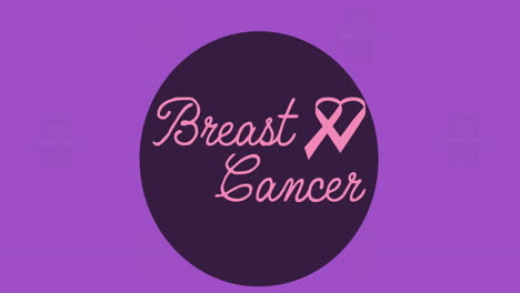 animación de texto de concienciación sobre el cáncer de mama sobre cintas rosadas de cáncer de mama
