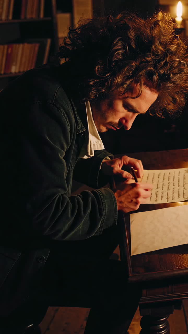 Composer Writing Music in a Study