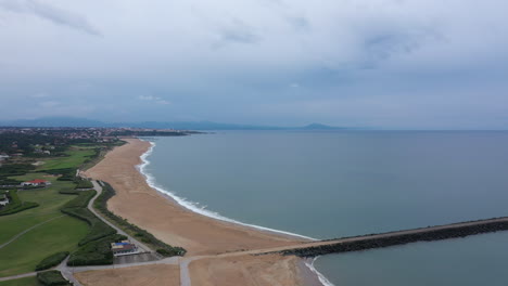 Calm-water-beautiful-Atlantic-ocean-seaside-sandy-beach-golf-Chiberta-aerial