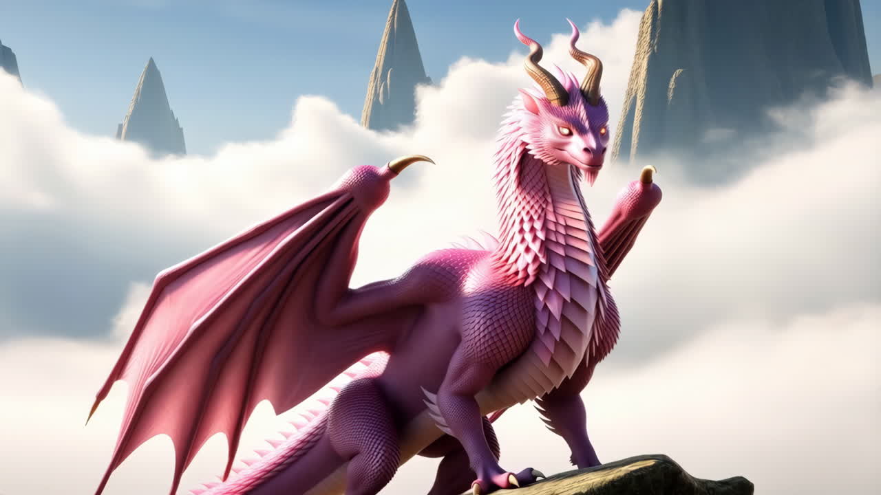 A Pink Dragon in a Fantasy Landscape
