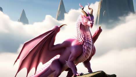 a pink dragon in a fantasy landscape