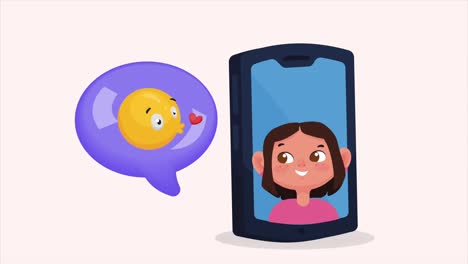 smartphone device with asian woman animation