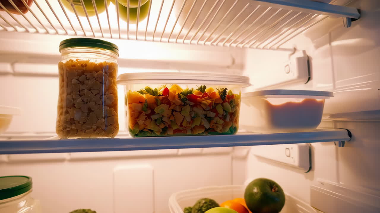 Open Refrigerator with Various Food Items