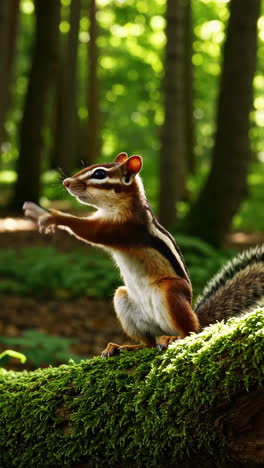 chipmunk on a log in a forest