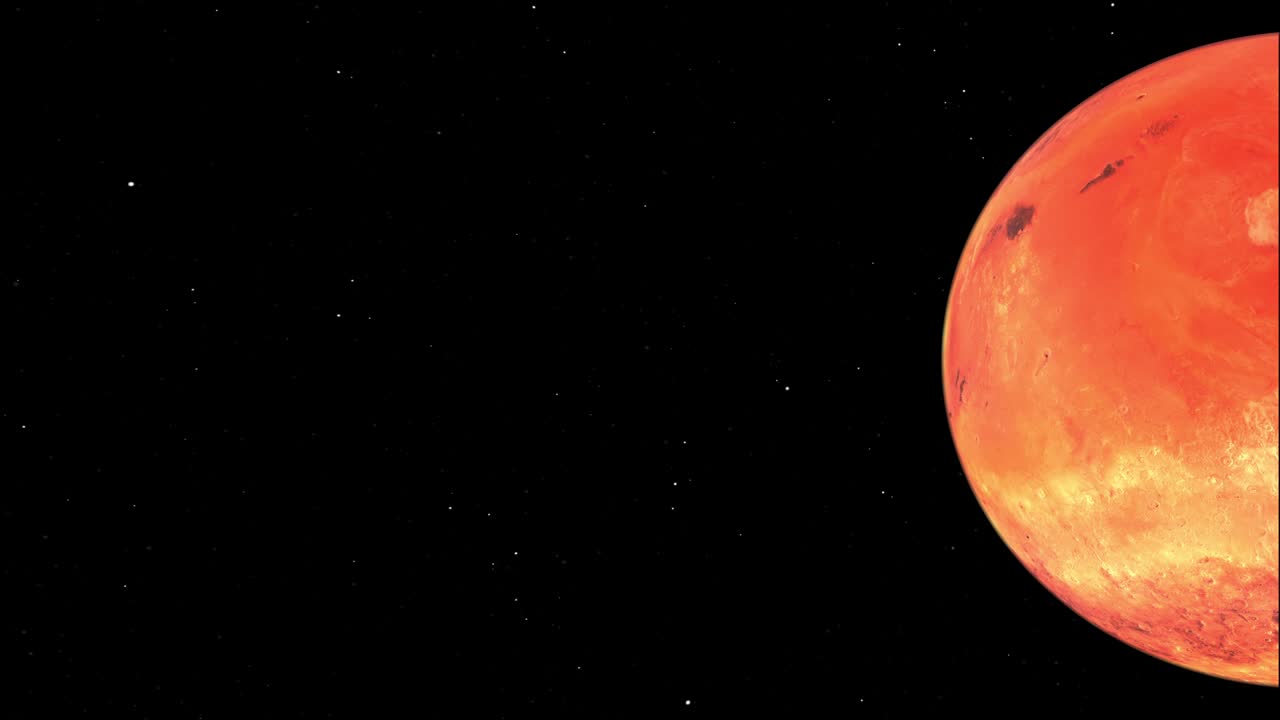 4K Planet Mars High quality - Planet Mars orbiting with stars in background High quality 4K - Mars on black background - Fixed rotating planet Mars on the right - Mars red planet