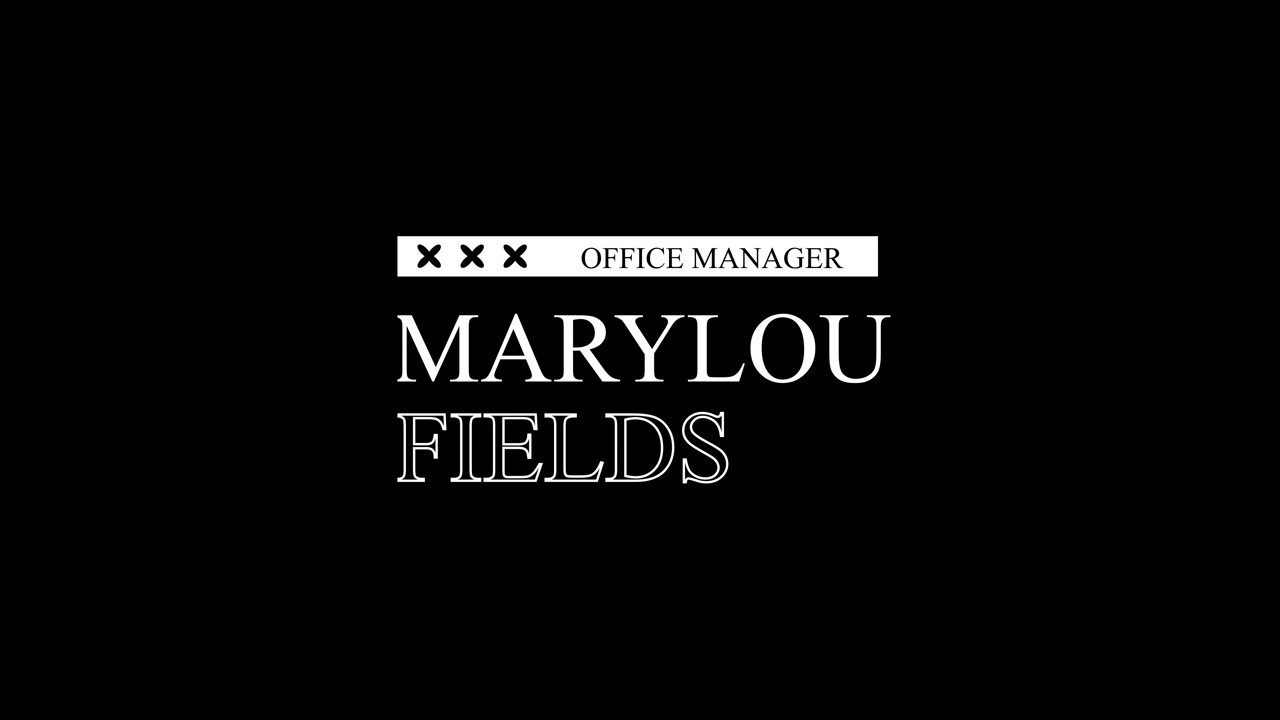 Animovaná grafika jmenovky pro manažerku kanceláře Marylou Fields