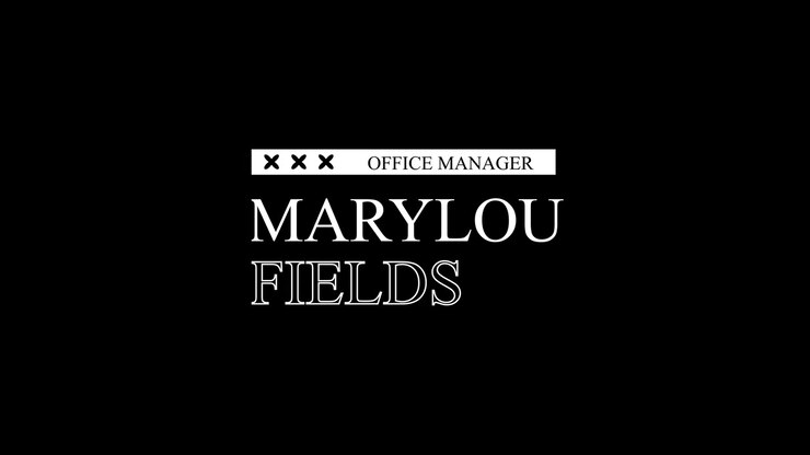 Animeret navneskiltgrafik til Marylou Fields, kontorchef