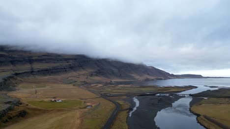 aerial flying over gullfoss region on very cloudy day, iceland