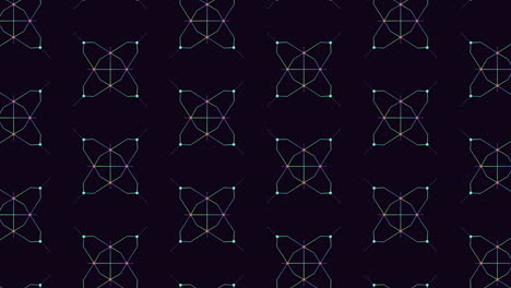 a colorful geometric pattern on a black background formed by intersecting lines creating a mesmerizing design