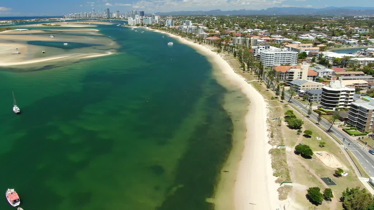Aerial View of Coastal City with Beach and Ocean