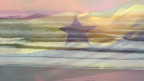 animation of flag of ghana blowing over waves in sea