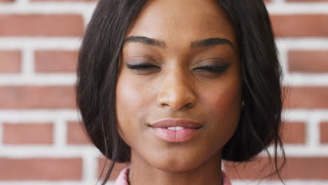 Macro,-portrait-and-smile-on-face-of-black-woman