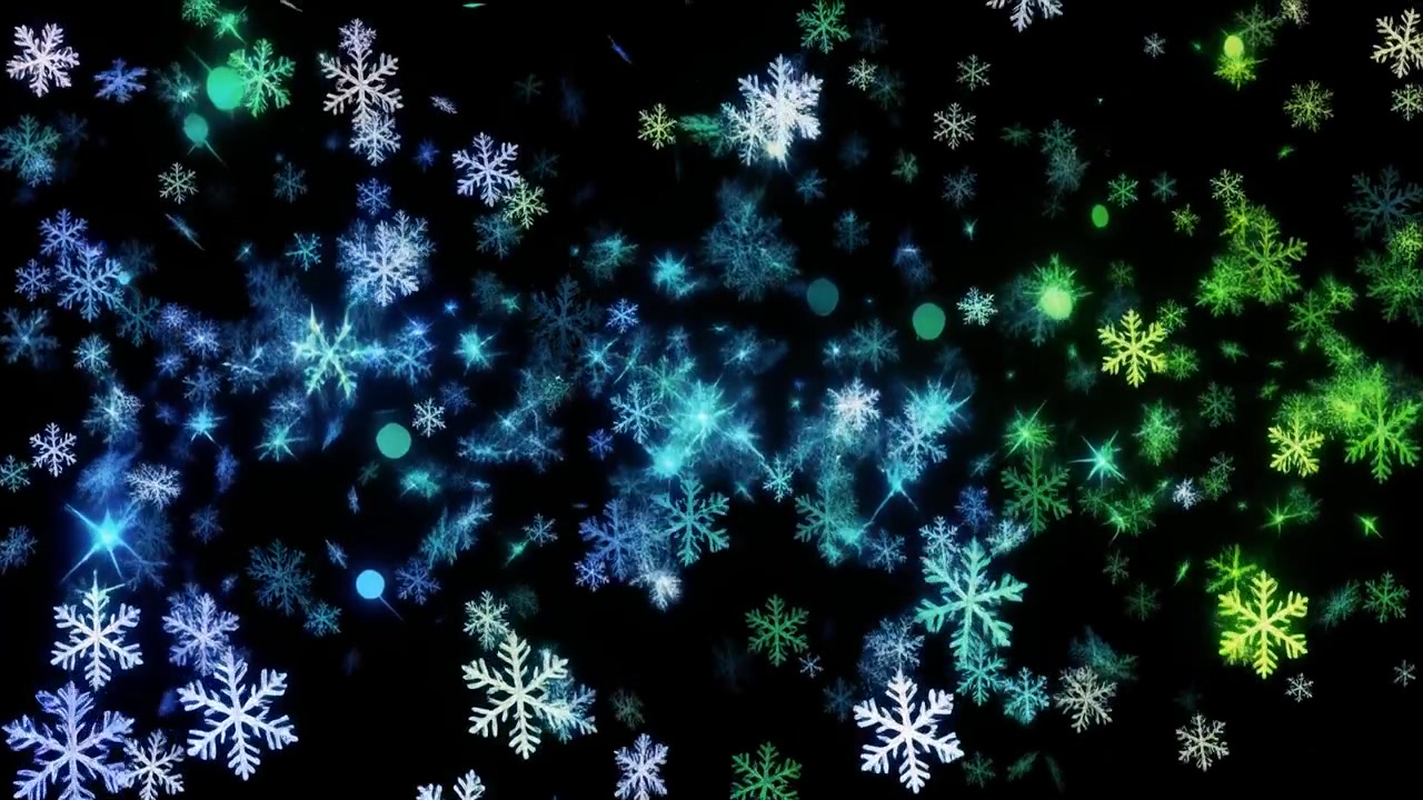 Animated Falling Snowflakes with Blue and Green Gradient Glow