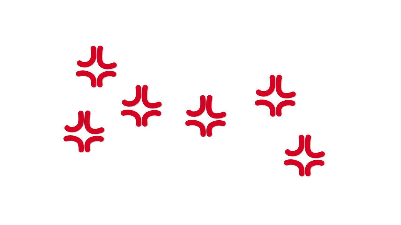 Red Anger Symbols Appearing on White Background Animation