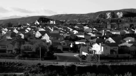 Black-and-white-shot-of-an-upscale-suburban-neighborhood