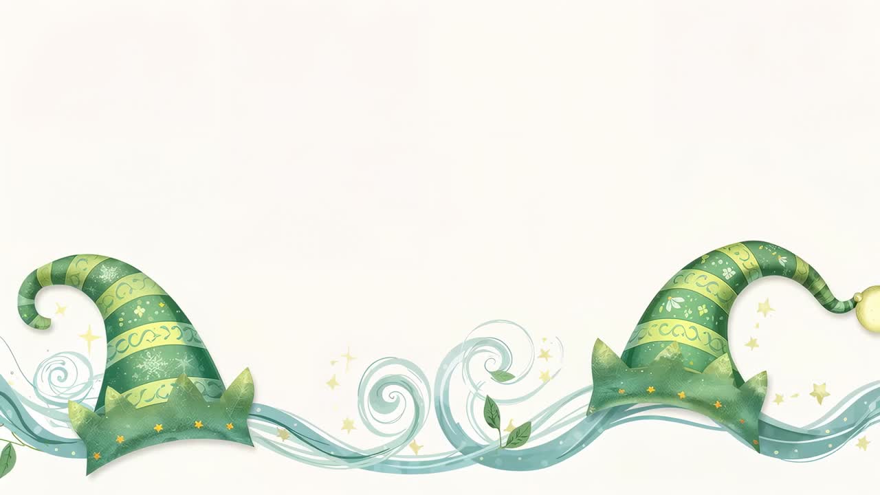 Shifting border on animation start at pale cream, bobbing green hats with vine, curls, leaf, stars
