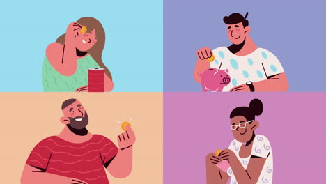 cuatro personas con dinero animación financiera