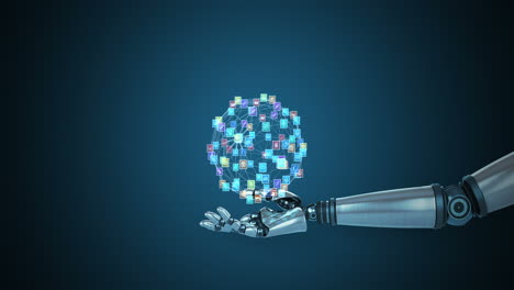 mano robótica que presenta iconos generados digitalmente