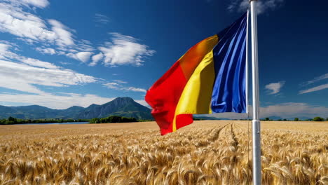 romanian flag in a wheat field