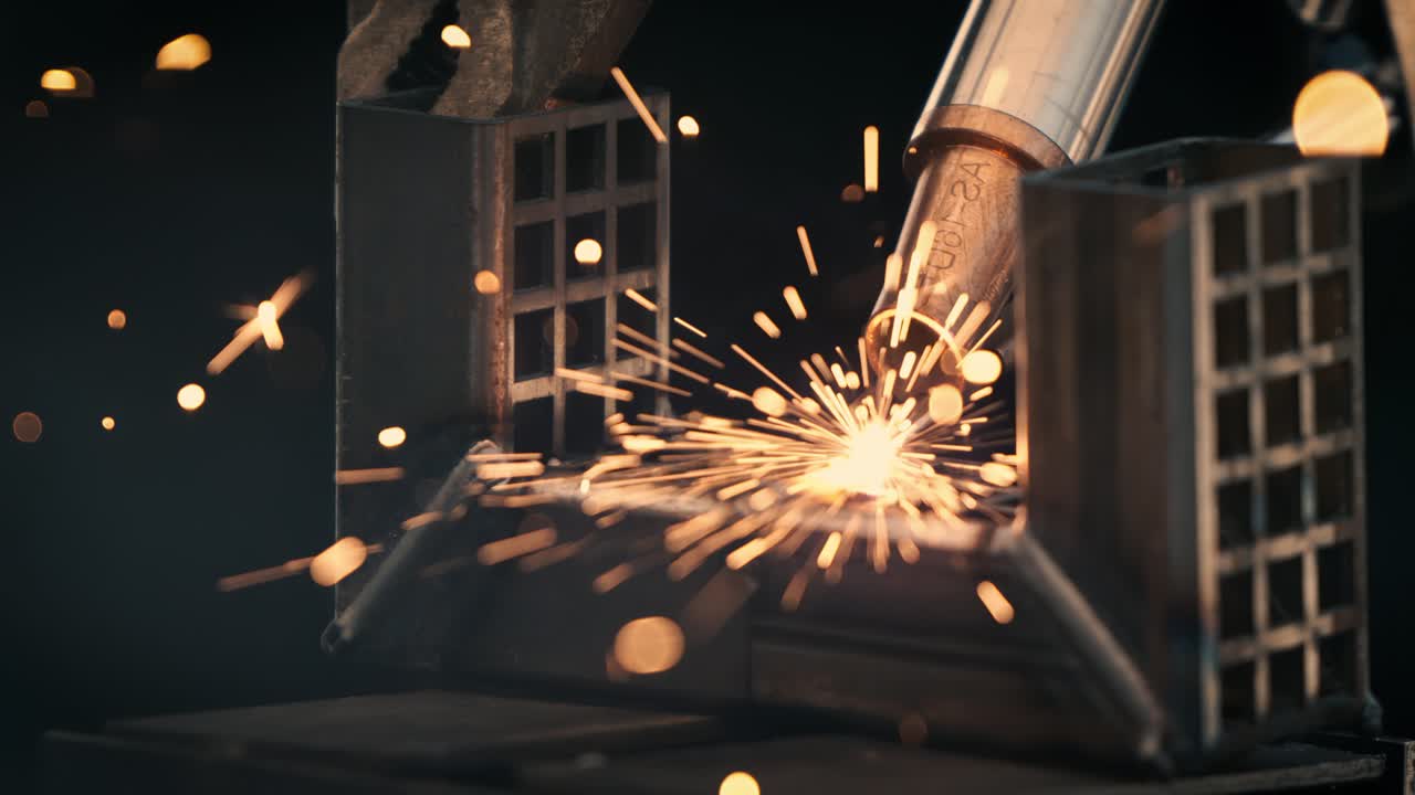 Laser welding machine. Shot on super slow motion camera 1000 fps. Laser welding is shown in close-up