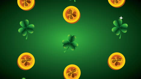 tarjeta animada del día de san patricio con monedas y tréboles