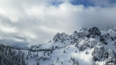 Impresionantes-Picos-Montañosos-Cubiertos-De-Nieve-Con-árboles-Nevados