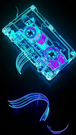 neon cassette tape with glowing wires
