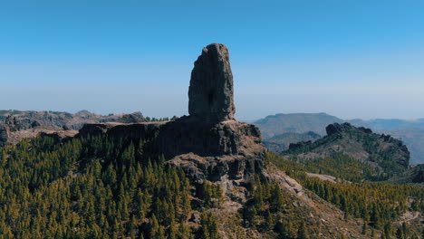 fantastic aera dolly shot out over roque nublo on the island of gran canaria on a sunny day