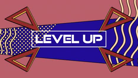 animation von level-up-text über farbenfrohe formen auf blauem hintergrund