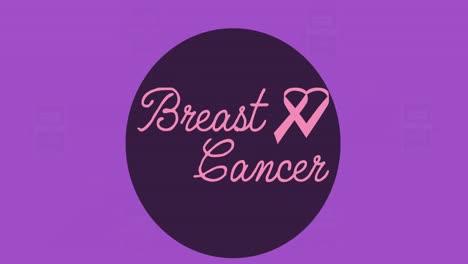 animación de texto de concienciación sobre el cáncer de mama sobre cintas rosadas de cáncer de mama
