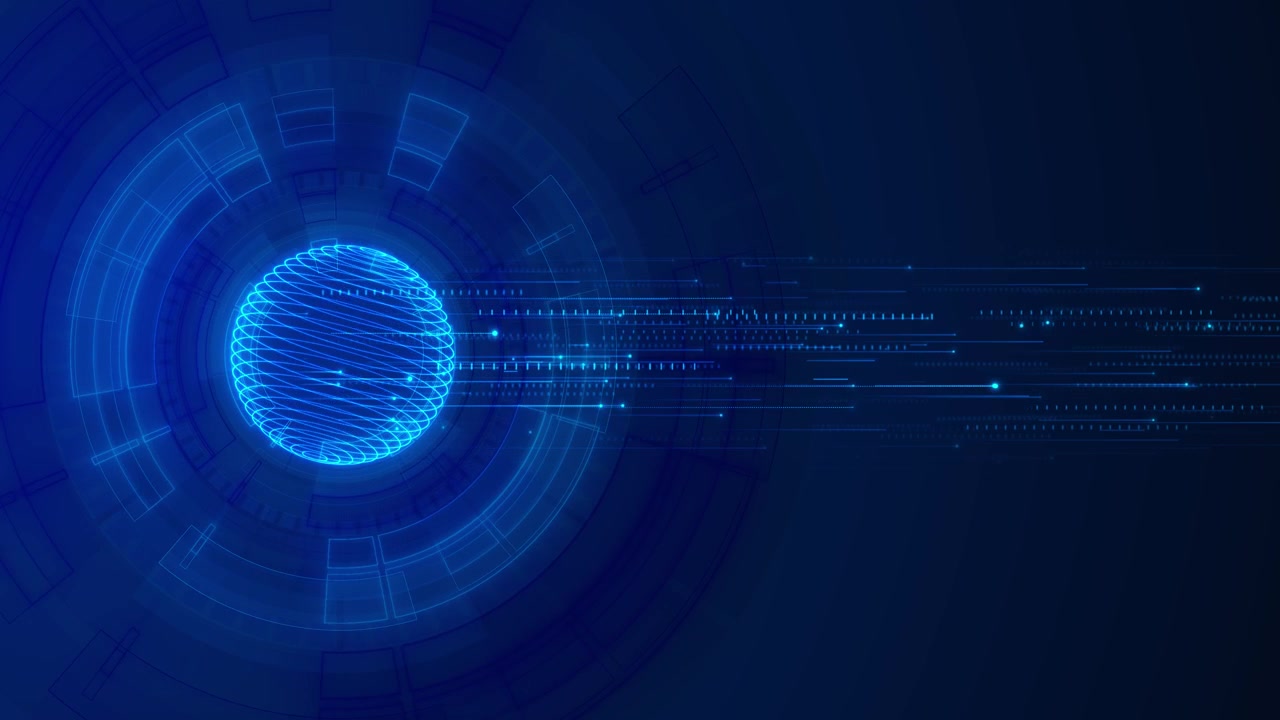 Visuel grænseflade for digital sfæreoverførsel med blå globelinjer, der streamer dataspor og et rent udtryk.