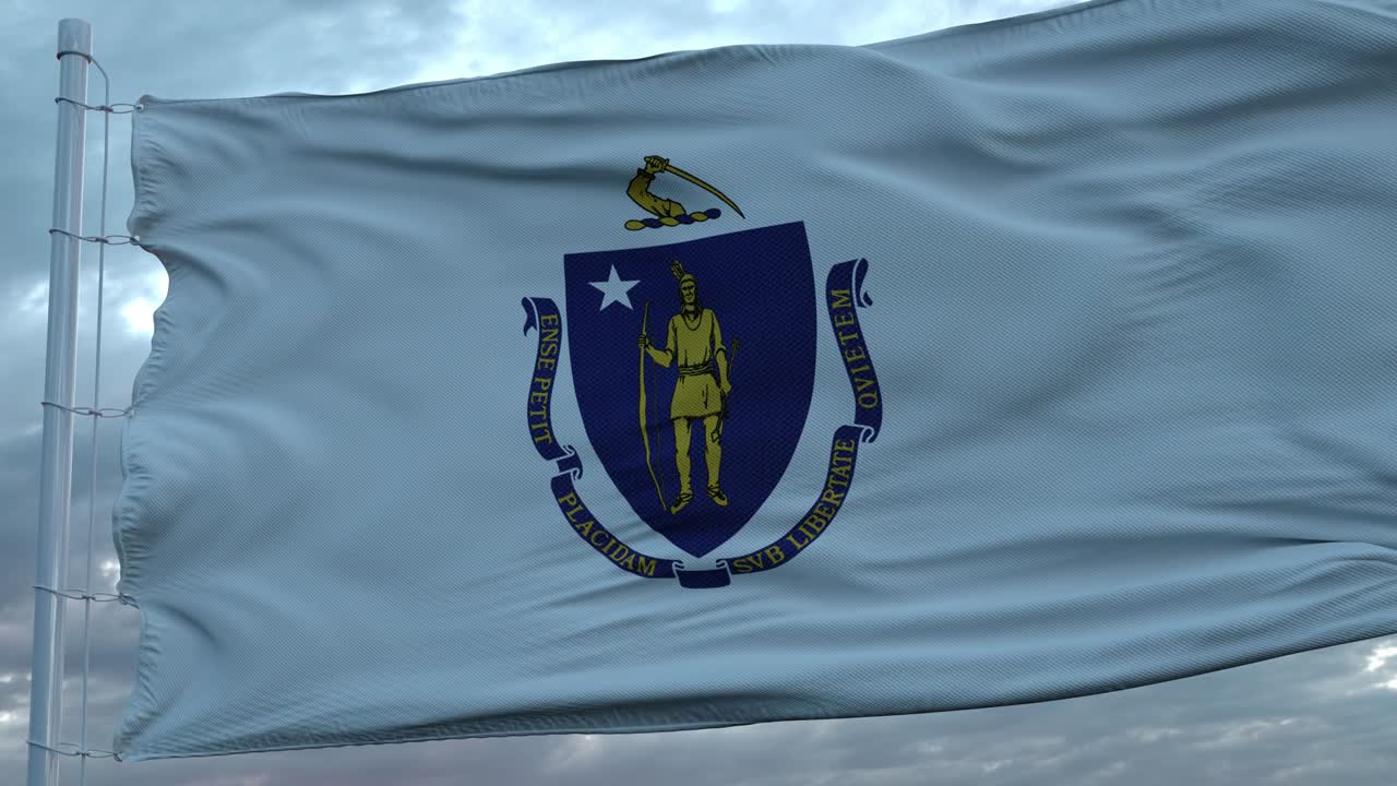 매사추세츠의 발은 깊은 아름다운 구름 하늘에 대항하여 바람에 흔들리고 있습니다.