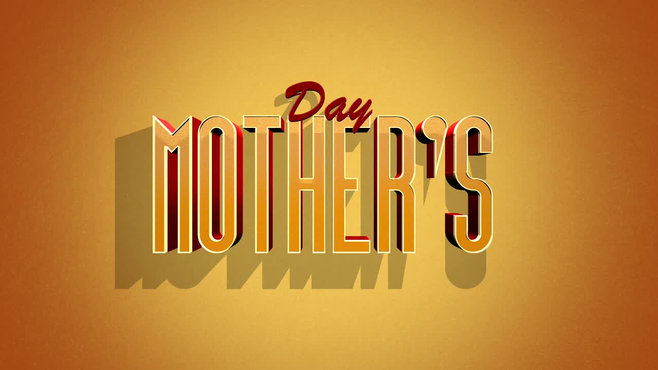 Stylish Mothers Day card vibrant, intricate lettering on elegant, yellow backdrop