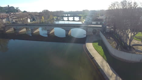 low altitude flight over bridges and river orb in beziers france drone