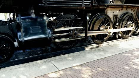 steam train drive gear as train backs out