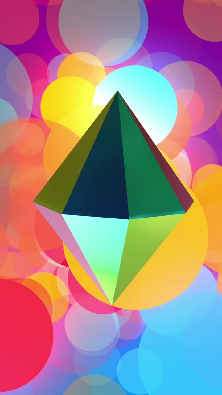 Animação de forma 3D multicolorida sobre um fundo néon multicolorido.