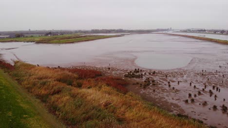 aerial view of flood plain next to river noord