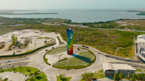 color monument in urban roundabout