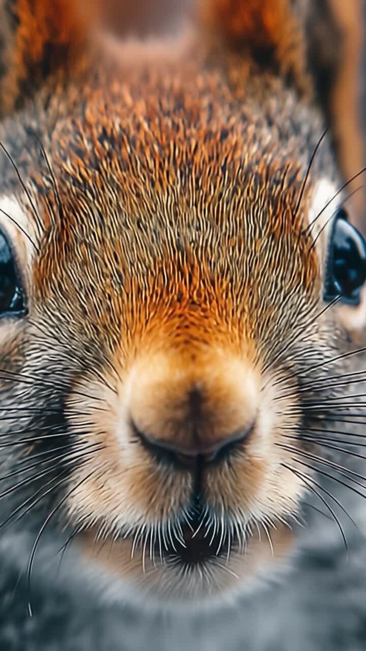 Examen de primer plano del rostro de una ardilla que revela detalles intrincados y texturas naturales en su suave pelaje y ojos brillantes y expresivos.
