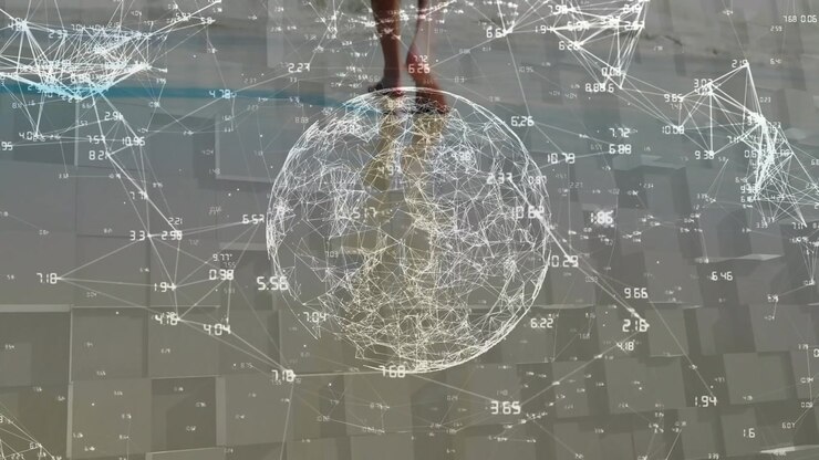 Animation of network of connections and globe over caucasian businessman animation
