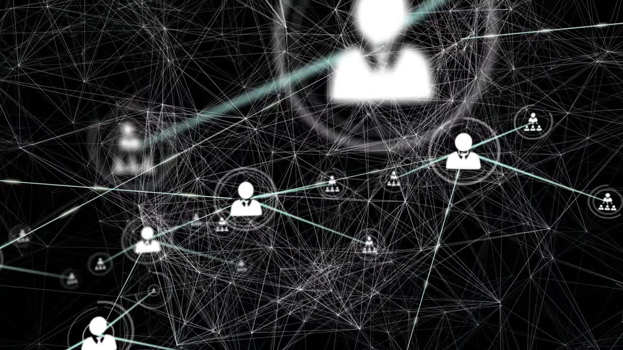 animación de la red de conexiones con iconos sobre fondo negro