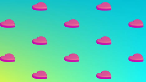 animación de iconos de corazón rosado repetidos sobre un fondo verde