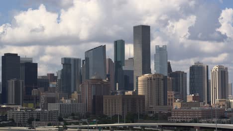 drone view of houston city buildings in the downtown area