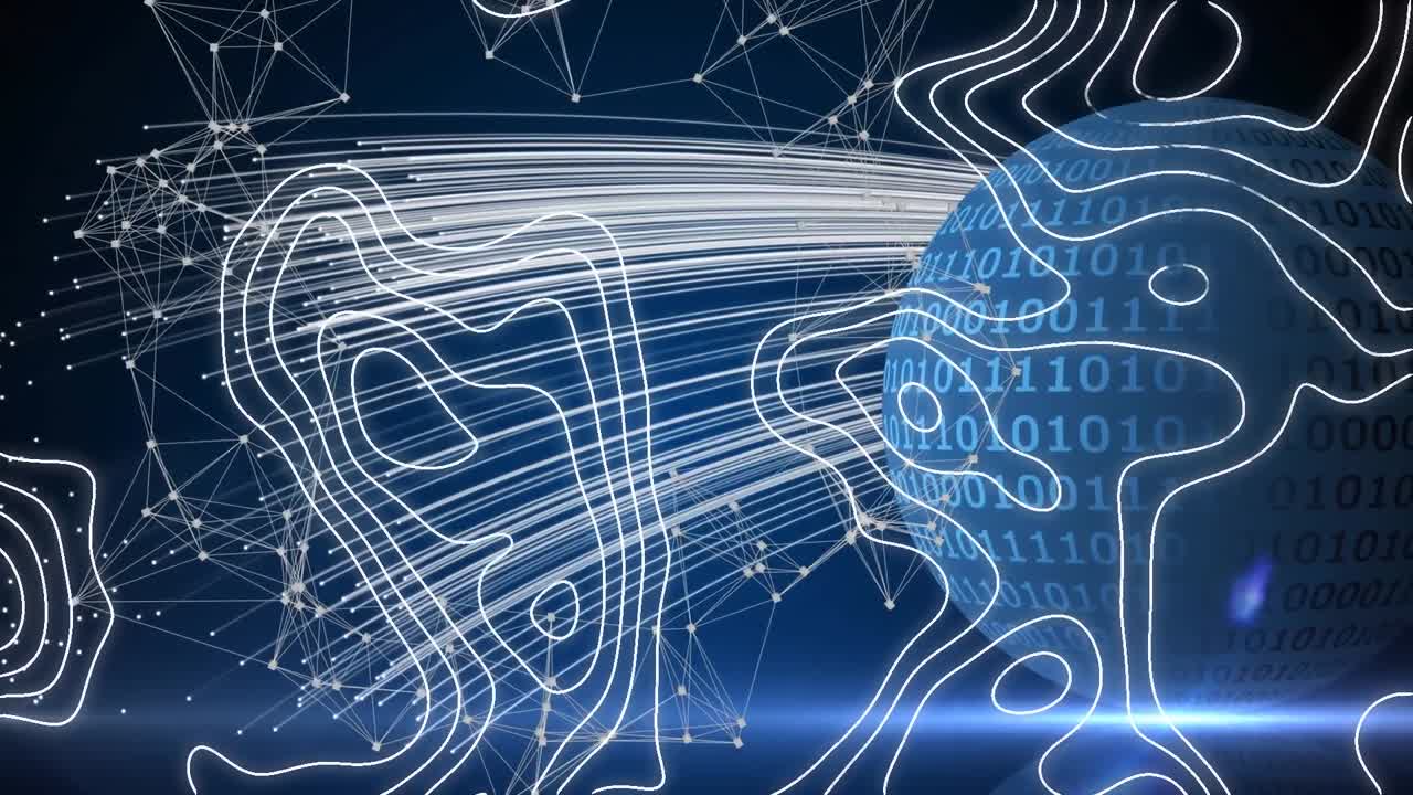 파란색 배경 위에 지구를 가진 연결 네트워크의 애니메이션