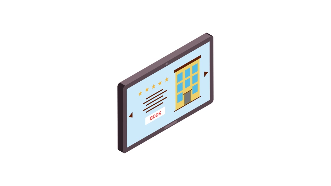 Isometric Animation of Online Hotel Booking and Review on Tablet