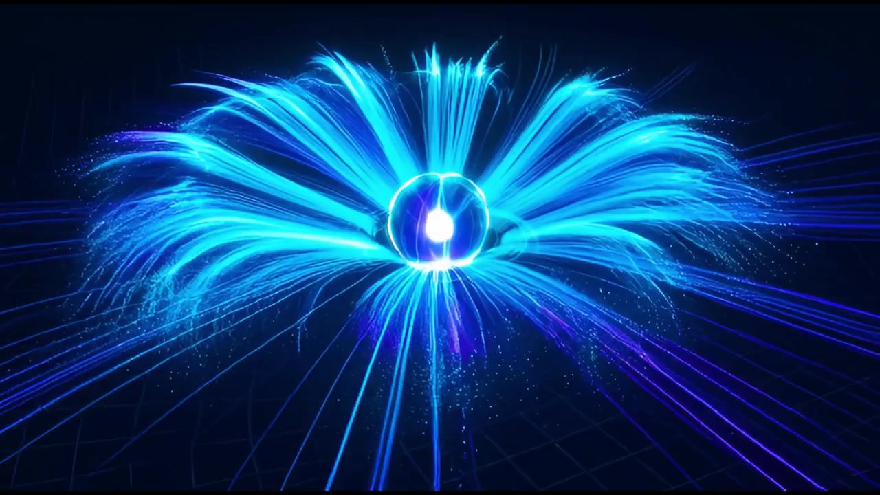 Futuristic Energy Core with Spreading Light Rays on a Grid