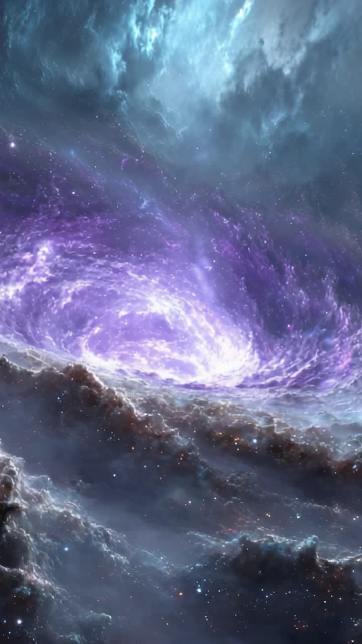 A Stunning Celestial Scene Capturing the Majestic Swirl of a Cosmic Galaxy Surrounded by Ethereal Clouds and Vibrant Colors in Deep Space